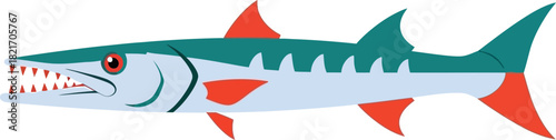 Vibrant barracuda with aggressive features on a solid black background illustration