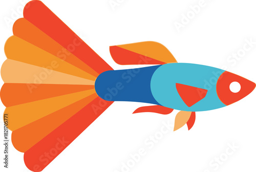 Vibrant and Abstract Guppy Illustration with Bold Colors on a Black Background