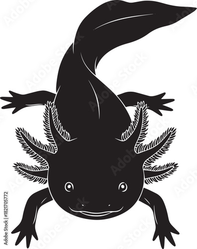 Axolotl Illustration in Black and White a Graphic Design Element for Creative Projects and Artistic Endeavors