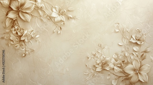 Beautiful floral backdrop on a light beige wall.