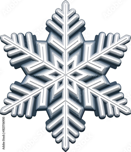 Icy Elegance: A solitary, intricately designed snowflake, showcasing the delicate beauty of winter's artistry, highlighting the complex geometry.