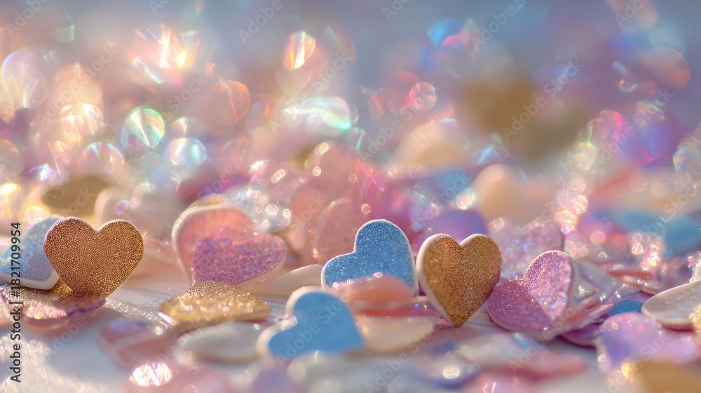 Fototapeta premium Glittering heart shapes abstract background