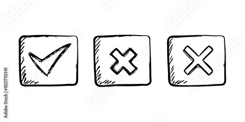 Hand Drawn Checkboxes with X and Tick Marks check mark