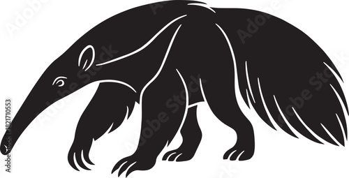 Majestic Anteater Silhouette Illustration Striking Black and White Wildlife Art Detailed Vector Design for Print and Web