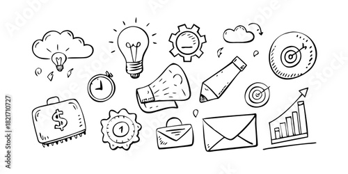 Hand Drawn Business Icons with Transparent Background 1