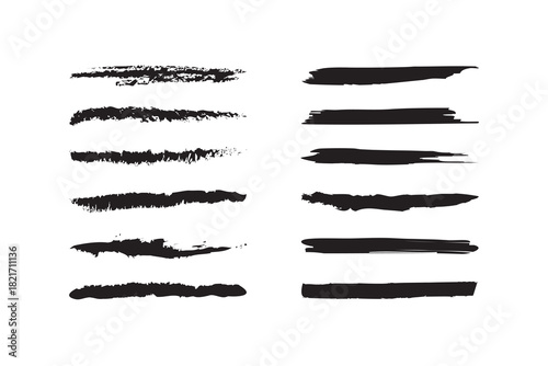 Set of Black Brush strokes text boxes, Paintbrush Grunge design elements, Hand drawn Grunge texture, Horizontal, Lines, vector illustrator