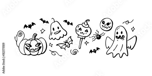 Halloween doodles pumpkins ghosts bats and candy corn