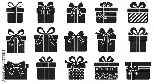 Black gift box silhouettes with bows for christmas and holiday celebrations