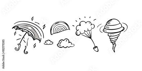 Gray tornado swirl with white lightning bolt weather