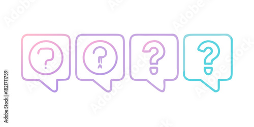 Four speech bubbles with question marks pastel gradient