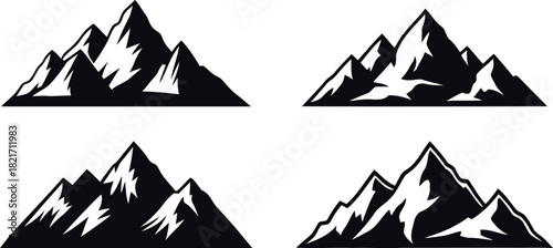 Mountain range vector set peaks hills and snowcapped mountain designs