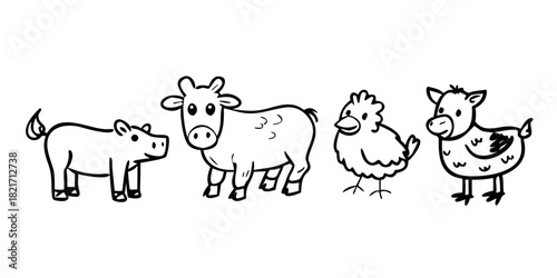 Farm Animals Silhouette Collection White Background