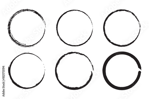 Six hand drawn rough circle frames on white background.