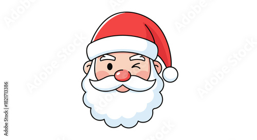 A cheerful cartoon Santa Claus character with a red hat, white beard, and mustache, giving a friendly wink, perfect for holiday greetings and festive designs.