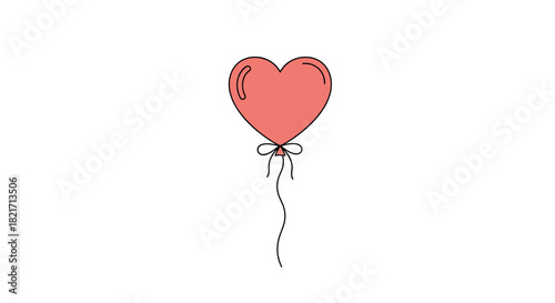 A simple and sweet pink heart-shaped balloon with a delicate bow and a flowing string, set against a pristine white background.