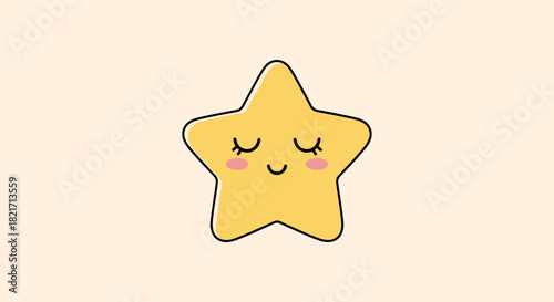 A cheerful and adorable cartoon star with closed eyes and a gentle smile, depicted in a simple, friendly style on a soft background.