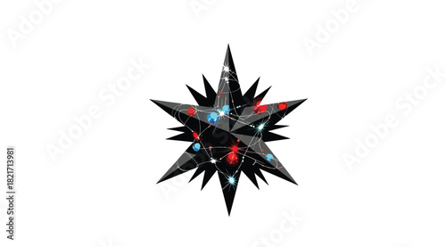 Illuminated starburst christmas tree topper ornament with colorful lights on white background