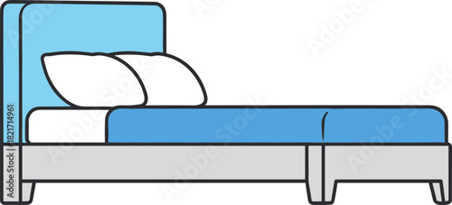 Comfortable blue bed illustration perfect for restful sleep and cozy relaxation isolated
