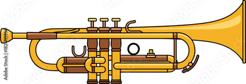 Golden trumpet illustration on black background, a jazz instrument design for musical projects