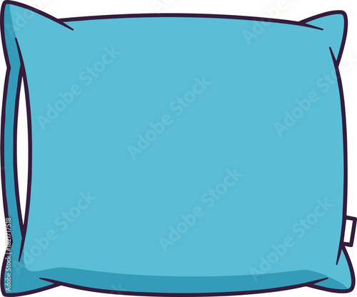 Stylized illustration of a blue rectangular pillow with dark blue outlines and a white tag