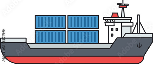 Stylized vector graphic illustration of a cargo ship transporting goods globally