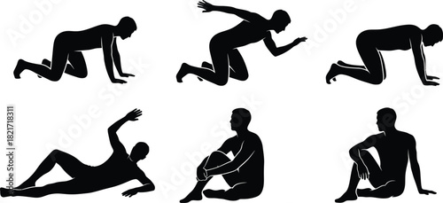 ASilhouette collection of a person in various poses on white backgrounddobe Illustrator Artwork