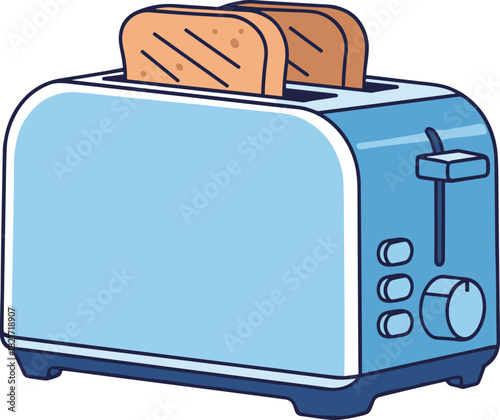 A charming vintage-inspired toaster illustration with freshly toasted bread slices inside ready to