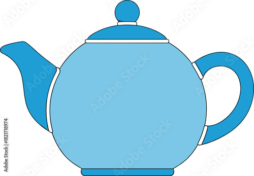 A light blue ceramic teapot illustration with a rounded shape and a small lid knob in minimalist
