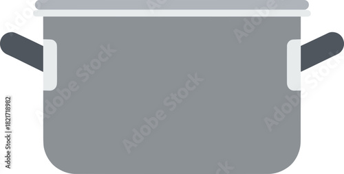 A minimalist vector graphic depicting a covered cooking pot with simple shapes and clean lines