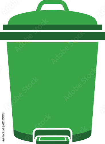 A straightforward vector illustration of a vibrant green trash can with a black backdrop