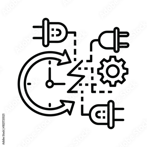 Time management and process automation concept with clock and plug icon