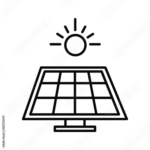 Simple line icon of a solar panel absorbing sun energy isolated on