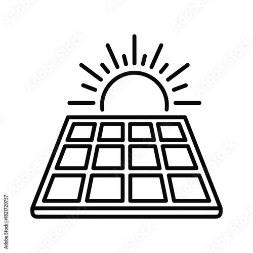 Simple line icon of a solar panel absorbing sunlight isolated on