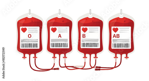 Blood Donation Bags with Different Blood Types Representing Health and Medical Treatment and Support in Healthcare Clinics and Hospitals