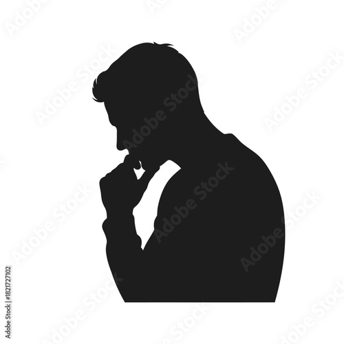 Minimalist Silhouette Man Thinking Deeply About Problems or Taking Decisions Illustration