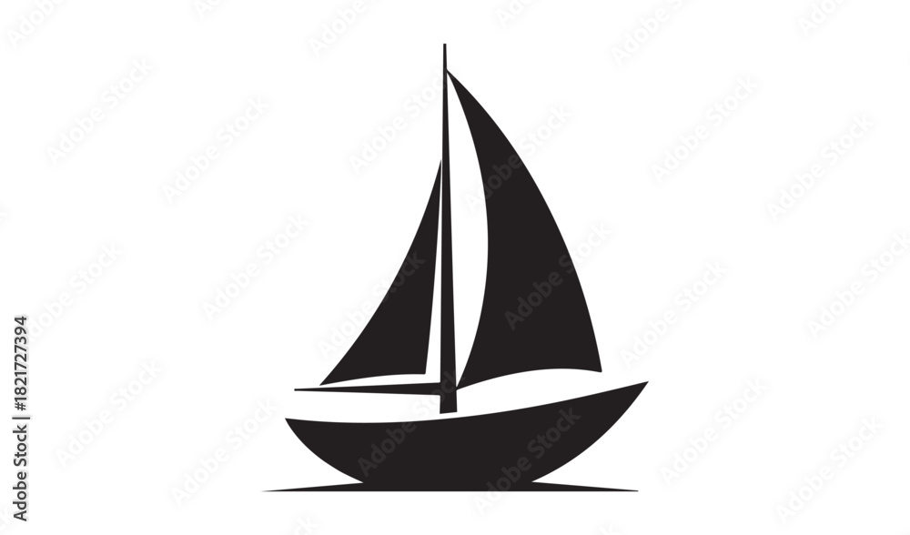 Fototapeta premium Simple black silhouette of a sailboat on a white background