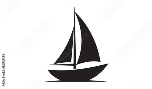 Simple black silhouette of a sailboat on a white background