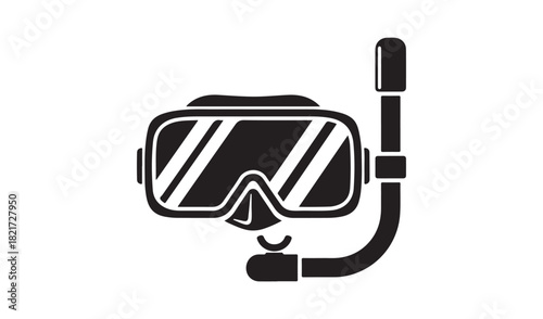 Black and white illustration of a scuba diving mask and snorkel