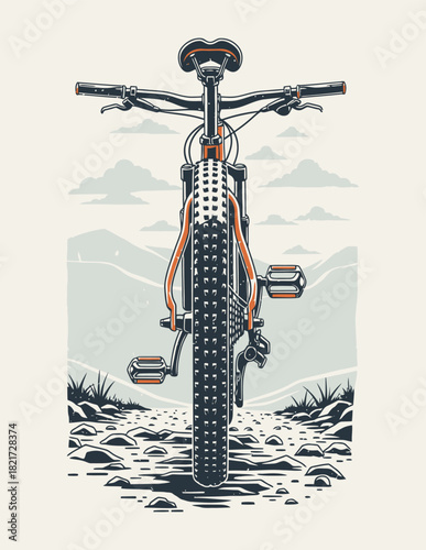Vintage Style Front View Mountain Bike Illustration for Extreme Adventure