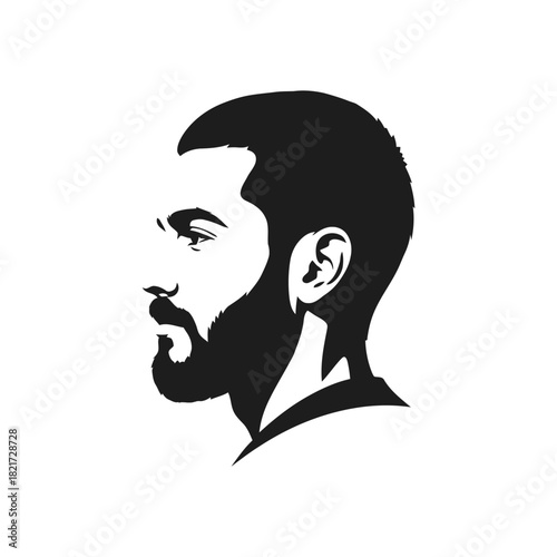 Minimalist Silhouette Bearded Man Profile Portrait Graphic Art Illustration