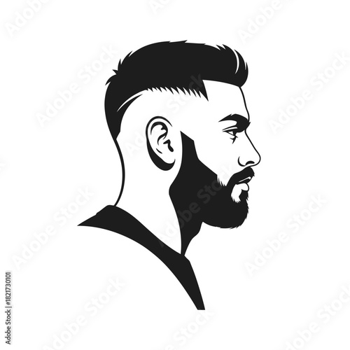 Minimalist Silhouette Side Profile Man with Beard and Modern Hairstyle Illustration
