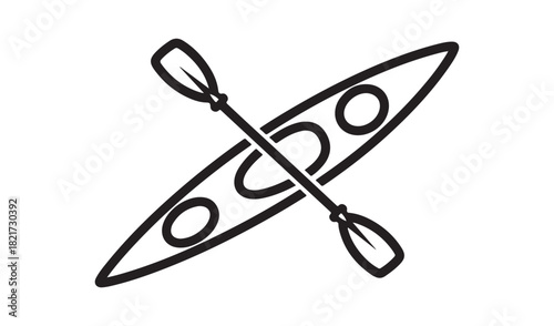 Hand drawn kayak and paddle icon simple line art illustration