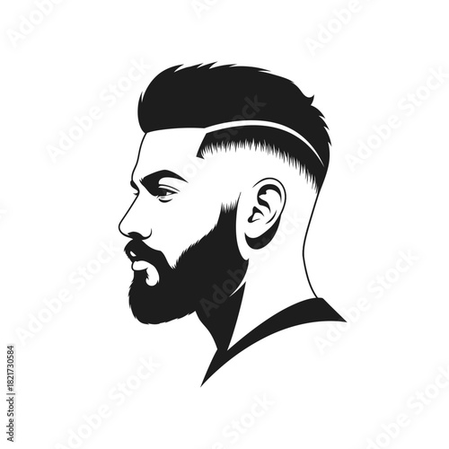 Minimalist Silhouette Bearded Man with Trendy Hairstyle Illustration Artwork Design