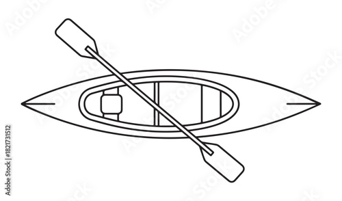 Simple line drawing of a kayak and paddle from above