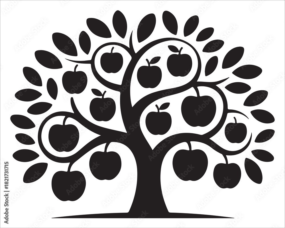 Fototapeta premium Botanical apple tree vector graphic for organic and eco-friendly artwork