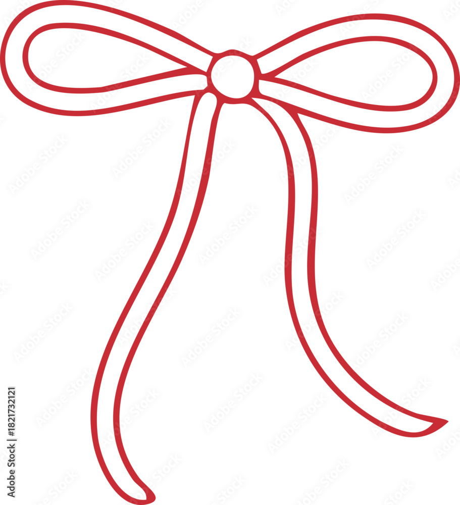 Fototapeta premium Hand-drawn ribbon bow for holiday celebration gift decoration and Valentine's Day love card symbol design on white