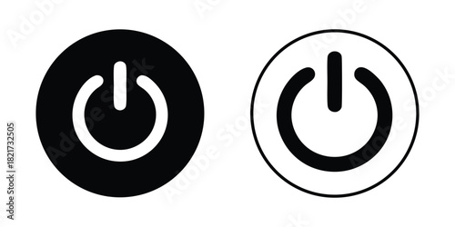 Universal power button icons solid black and outlined black and white symbols