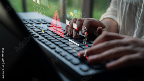 Slika na platnu Cybersecurity threat alert system detects potential intrusions, monitors abnormal activity, and enhances digital protection to prevent unauthorized access and data breaches