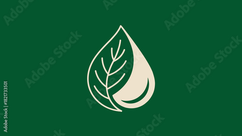 Leaf-shaped drop with plant veins on dark green background