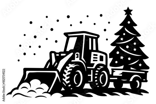 Bulldozer with Christmas Tree SVG, Christmas Loader SVG, Snow Plow Tractor SVG